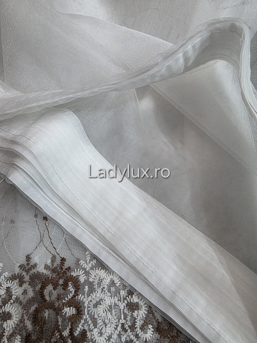 Perdea din Tull cu Model – 4 m x 2.8 m, Cusută cu Tiv și Rejansă de 6 cm - Brown2 [3]