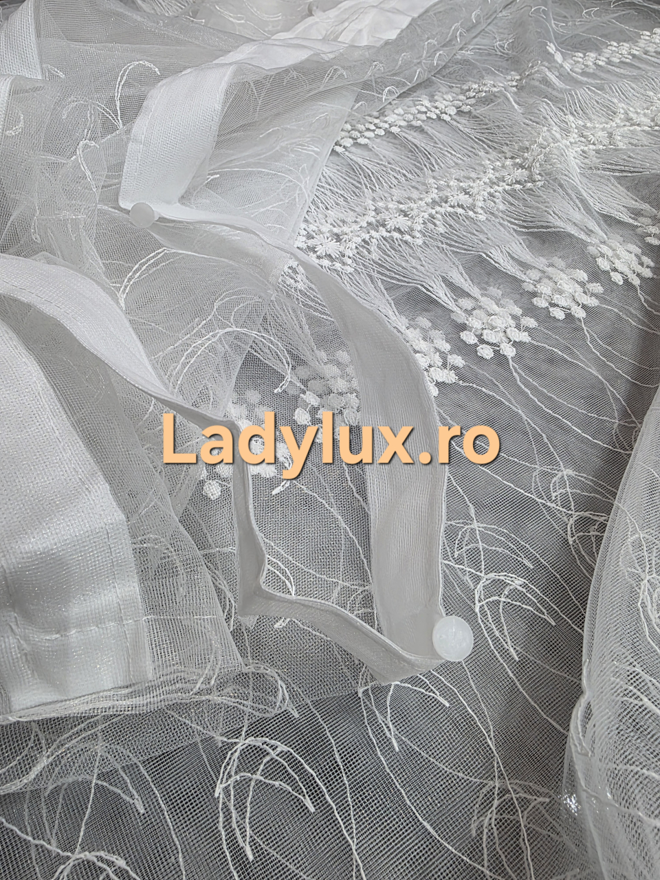 Perdea Tulle cu Broderie Alba Model Clepsidra 3M x 2.5h - Cu Tiv si Rejansa [3]