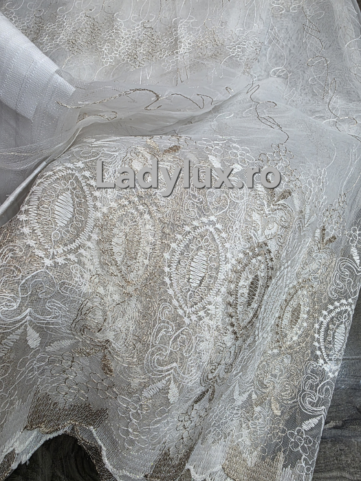 Perdea Tulle cu Broderie Alba+Cappuccino - Model Oglinda Mica - 4M x 2.5h Cu Tiv si Rejansa [3]