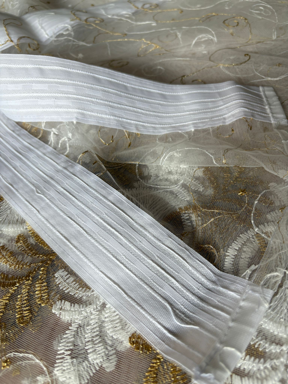 Perdea din tulle cu broderie Alba+Aurie, Model Cerc Antic  4M x 2.5h [4]