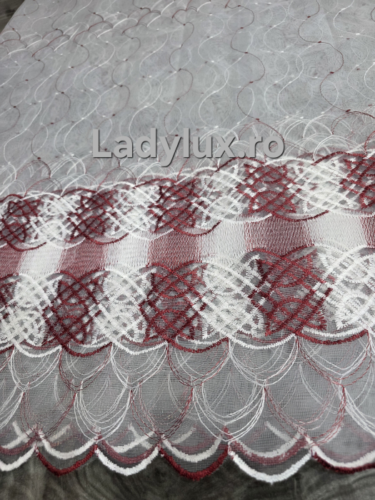 Perdea Tulle cu Broderie Alb+Bordo Model Infinit - Cu Tiv si Rejansa - 4M x 2.5h [3]