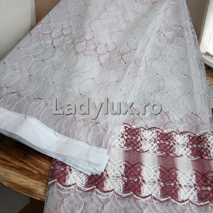 Perdea Tulle cu Broderie Alb+Bordo Model Infinit - Cu Tiv si Rejansa - 4M x 2.5h [5]