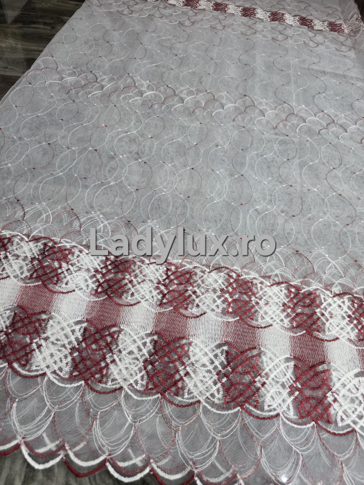Perdea Tulle cu Broderie Alb+Bordo Model Infinit - Cu Tiv si Rejansa - 4M x 2.5h [2]
