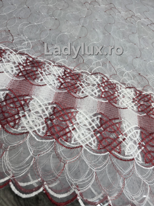 Perdea Tulle cu Broderie Alb+Bordo Model Infinit - Cu Tiv si Rejansa - 4M x 2.5h [4]