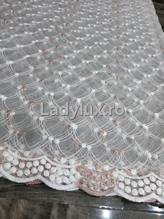 Perdea din tulle cu broderie Alba+Roz Pudra 3 M - Model Sirena [2]