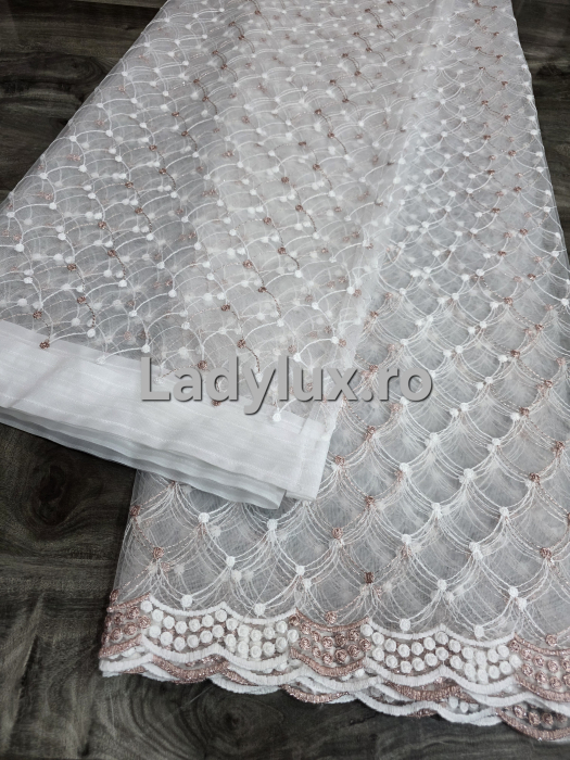 Perdea din tulle cu broderie Alba+Roz Pudra 3 M - Model Sirena [3]