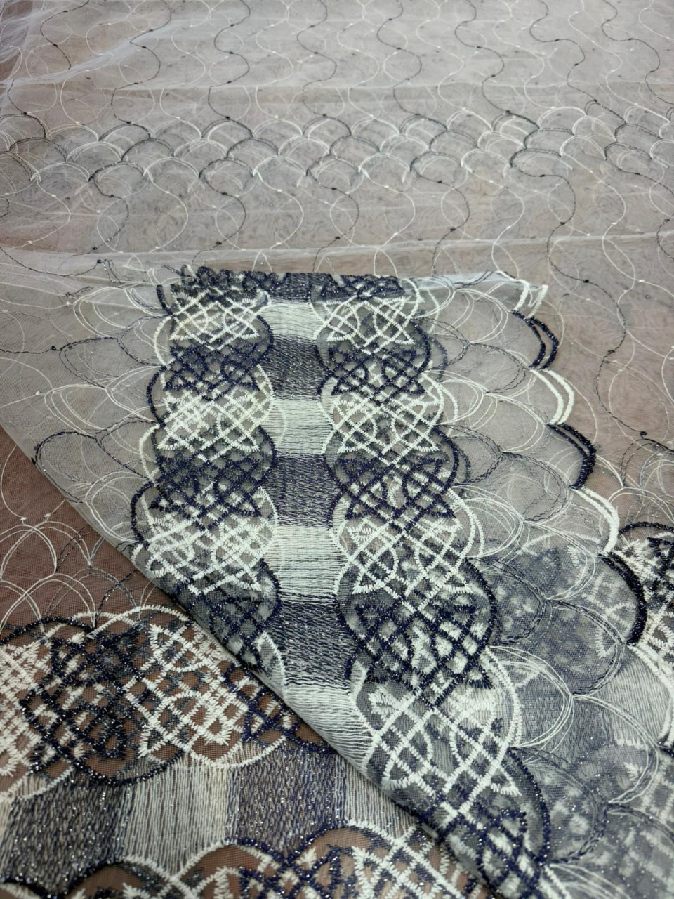 Perdea Tulle cu Broderie Alb+Albastru 4 M x 2.5h - Model Infinit [2]