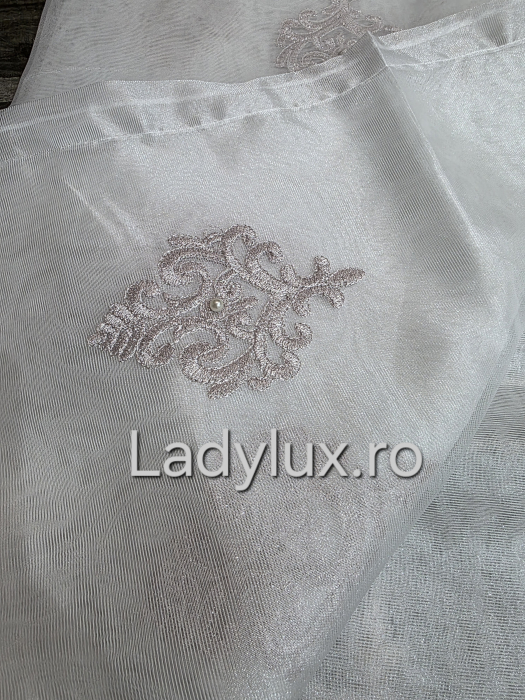 Perdea din tulle cu broderie Roz pudra model Baroc cu perlute , gata făcută cu tiv și rejansă C1461 [4]