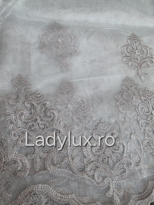 Perdea din tulle cu broderie Roz pudra model Baroc cu perlute , gata făcută cu tiv și rejansă C1461 [3]