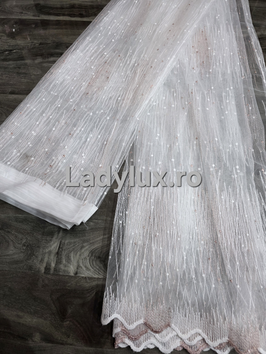 Perdea Tull Cu Broderie Alb+Roz - Model ZigZag Cu Tiv si Rejansa - 4M x 2.5h [2]