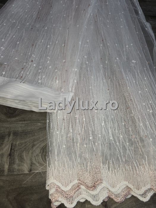 Perdea Tull Cu Broderie Alb+Roz - Model ZigZag Cu Tiv si Rejansa - 3M x 2.5h [3]