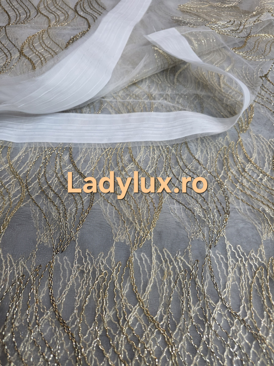 Perdea din Tulle cu Broderie Aurie - Model Gold Spirala - 3 M x 2.5 h [3]