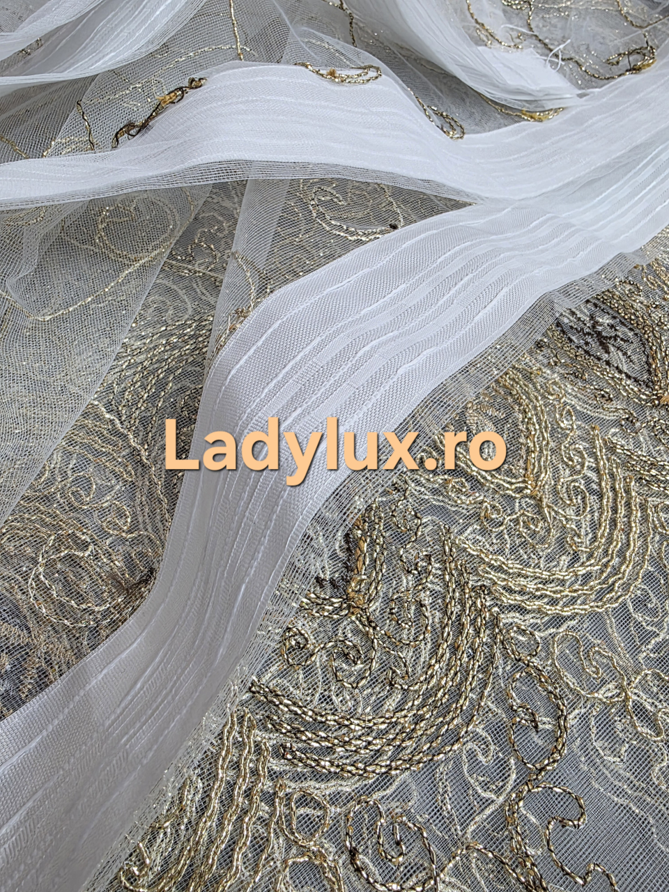 Perdea din Tulle cu Broderie Aurie - Model Gold Oglinda - 3 M x 2.5 h [4]