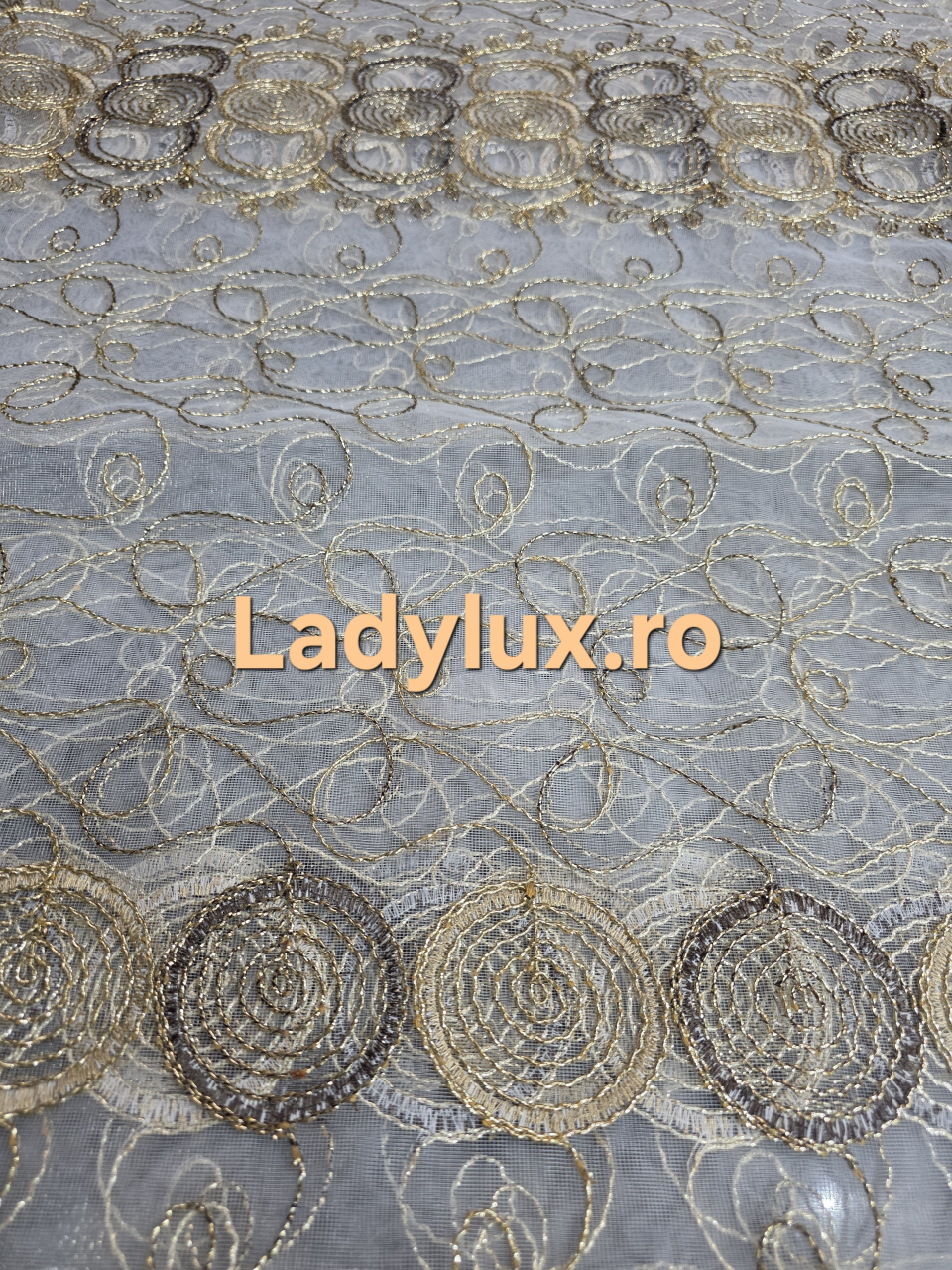 Perdea din Tulle cu Broderie Aurie - Model Gold Cercuri - 3 M x 2.5 h [3]