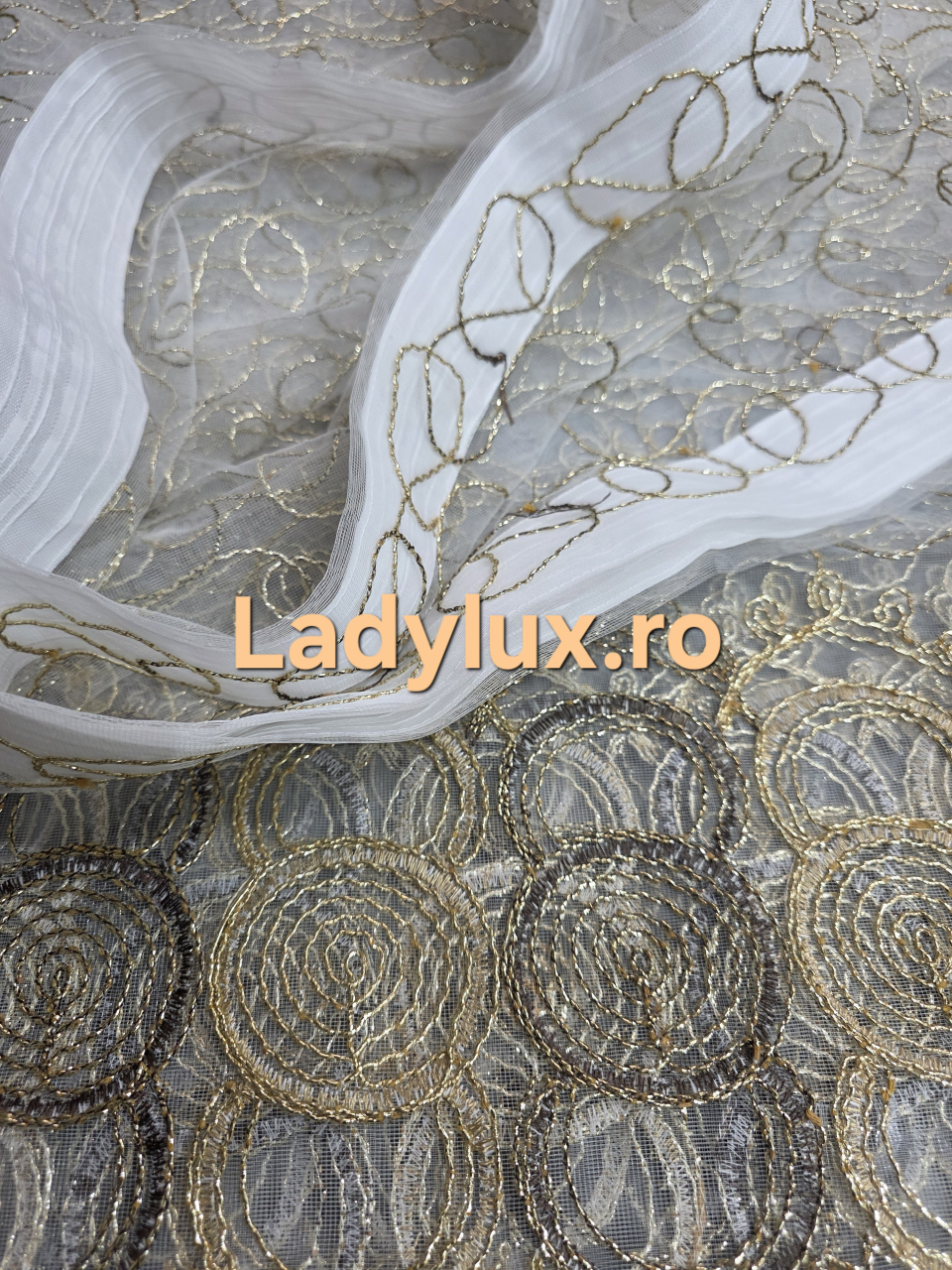 Perdea din Tulle cu Broderie Aurie - Model Gold Cercuri - 3 M x 2.5 h [4]