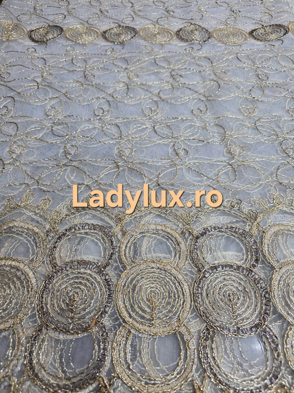 Perdea din Tulle cu Broderie Aurie - Model Gold Cercuri - 3 M x 2.5 h [2]