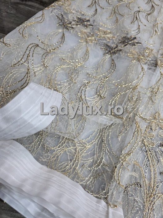 Perdea din tulle cu broderie Aurie 3 M - Model Gold Palmier [4]