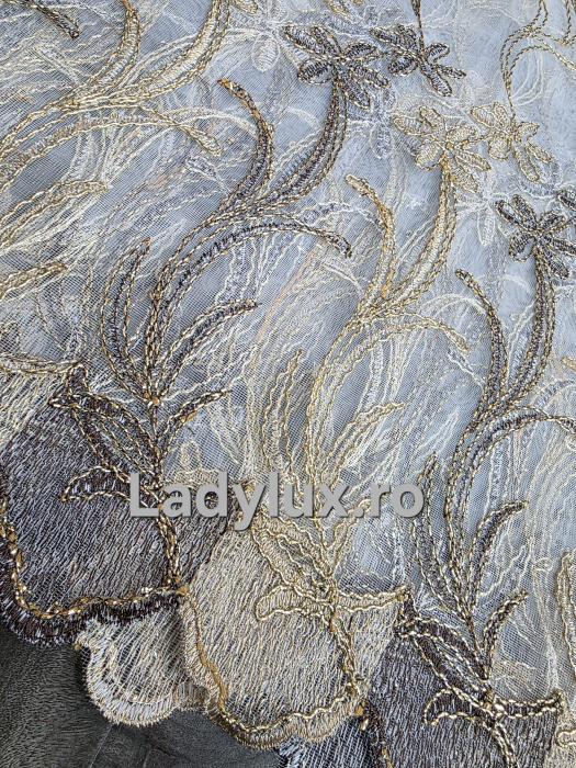 Perdea din tulle cu broderie Aurie 3 M - Model Gold Palmier [2]