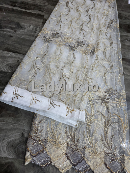 Perdea din tulle cu broderie Aurie 3 M - Model Gold Palmier [3]