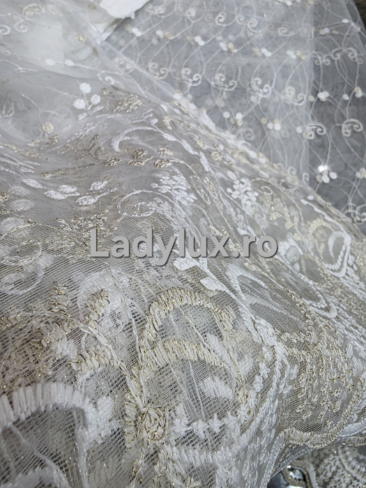 Perdea Tulle cu Broderie Alb+Bej - Model Clodet - 4M x 2.5 Cu Tiv si Rejansa [6]