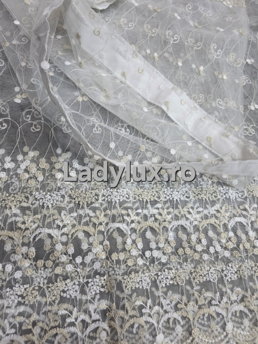 Perdea Tulle cu Broderie Alb+Bej - Model Clodet - 4M x 2.5 Cu Tiv si Rejansa [4]