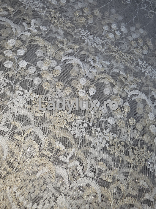 Perdea Tulle cu Broderie Alb+Bej - Model Clodet - 4M x 2.5 Cu Tiv si Rejansa [3]