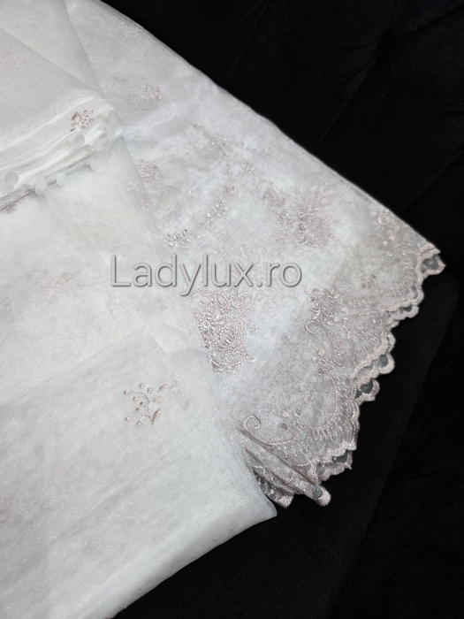 Perdea din tulle cu broderie Roz Pal, gata făcută cu tiv și rejansă C1340 [5]