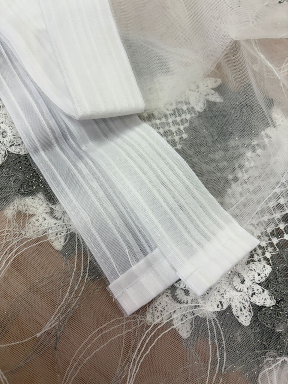 Perdea din tulle cu broderie Gri +alb, Model Imperial floral 4M x 2.5h [3]