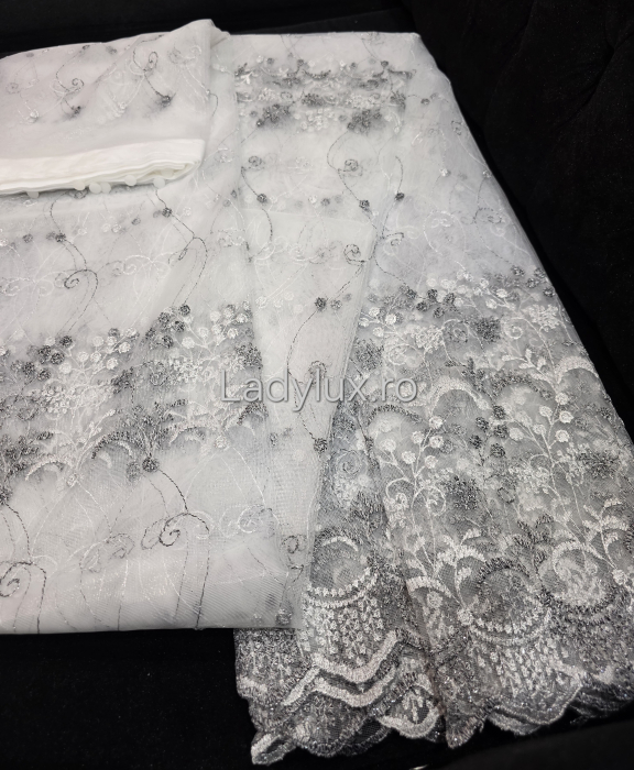 Perdea din tulle cu broderie Gri, gata făcută cu tiv și rejansă C1337 [5]