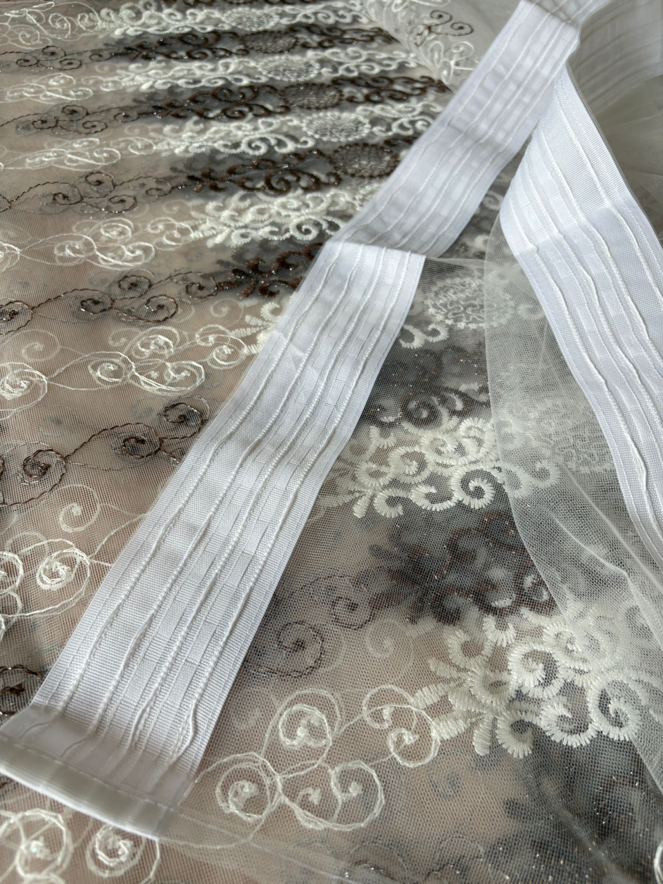 Perdea din tulle cu broderie Maro+alb, Model  Egipt 4M x 2.5h [3]