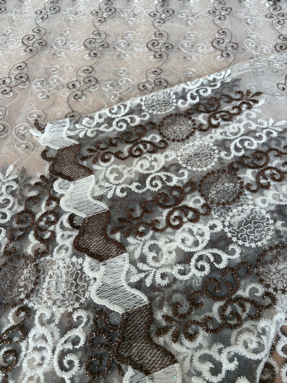 Perdea din tulle cu broderie Maro+alb, Model  Egipt 4M x 2.5h [4]