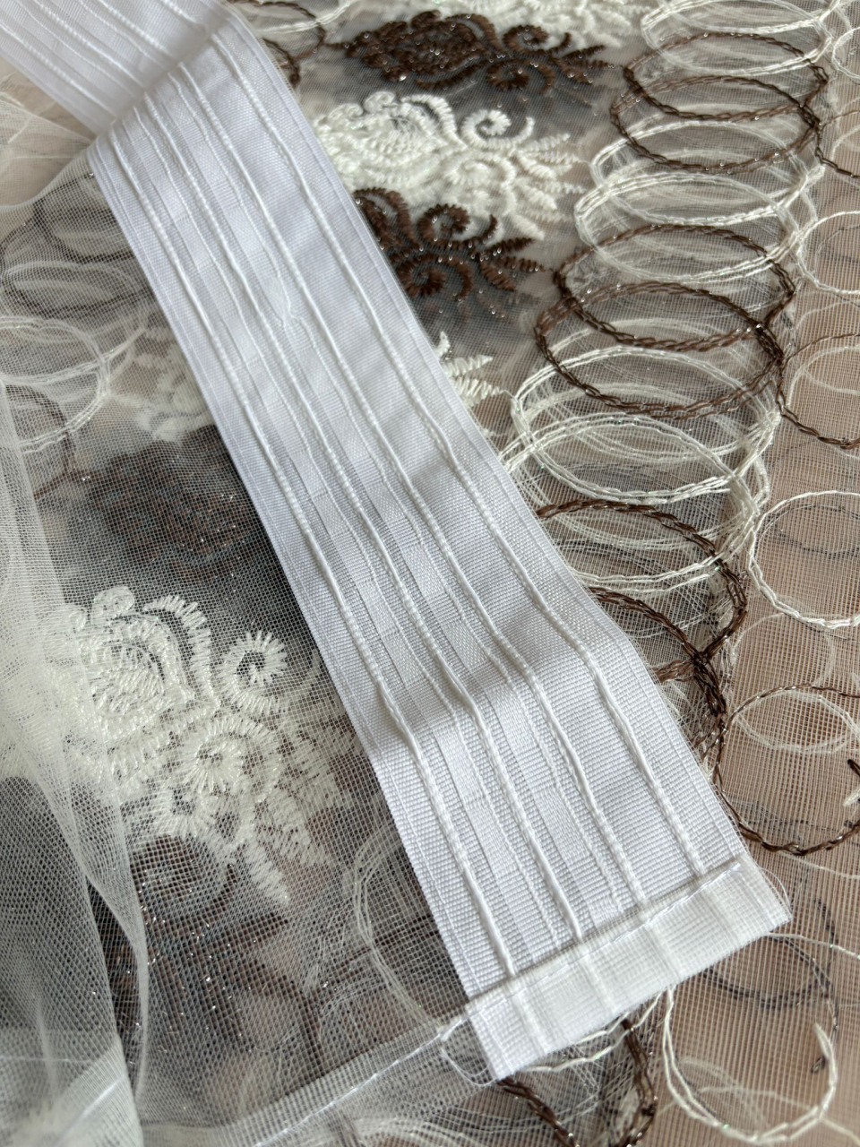 Perdea din tulle cu broderie Maro+alb, Model  Imperial   4M x 2.5h [4]