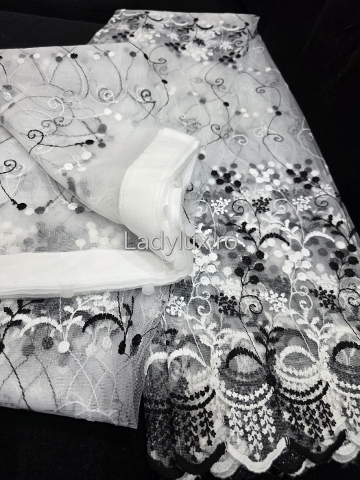 Perdea din tulle cu broderie neagră, gata făcută cu tiv și rejansă C1333 [4]