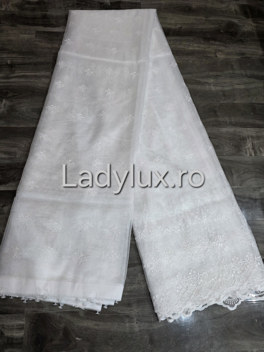 Perdea din tulle cu broderie Alba model crenguta , gata făcută cu tiv și rejansă C1460 [2]
