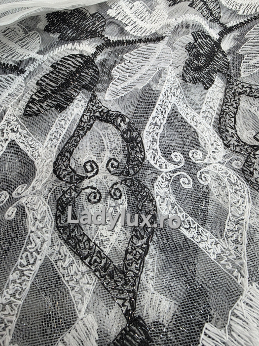 Perdea din tulle cu broderie Negru+alb , Model Frunze 4M x 2.8h [4]