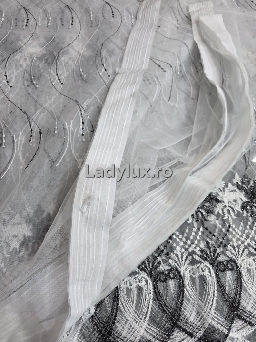 Perdea Tulle cu Broderie Alb+Negru, Model Paun 3M x 2.5h Cu Tiv si Rejansa [4]