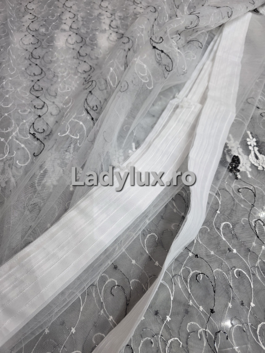 Perdea din tulle cu broderie Negru+alb , Model Oglinda 4M x 2.8h [3]