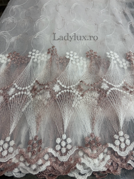 Perdea din tulle cu broderie Roz+alb , model clepsidra, gata făcută cu tiv și rejansă C1597 [2]