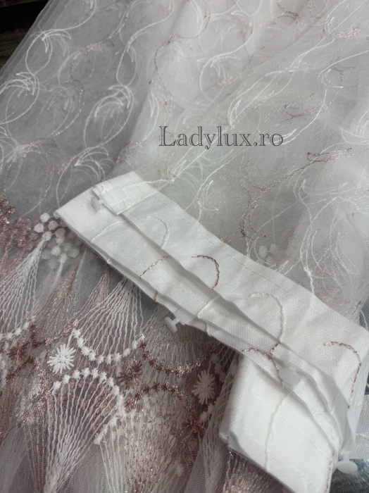 Perdea din tulle cu broderie Roz+alb , model clepsidra, gata făcută cu tiv și rejansă C1597 [3]