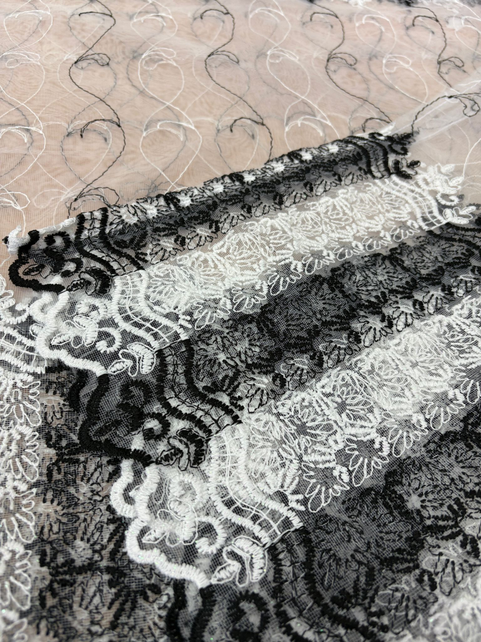 Perdea din tulle cu broderie Negru+alb, Model Imperial 4M x 2.5h [3]