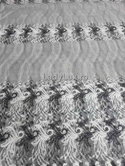 Perdea Tulle cu Broderie Alb+Negru Model festiv - 3M x 2.5h Cu Tiv si Rejansa [2]