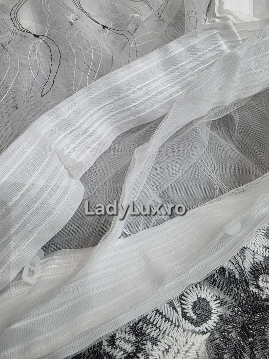 Perdea Tulle cu Broderie Alb+Negru Model festiv - 3M x 2.5h Cu Tiv si Rejansa [3]