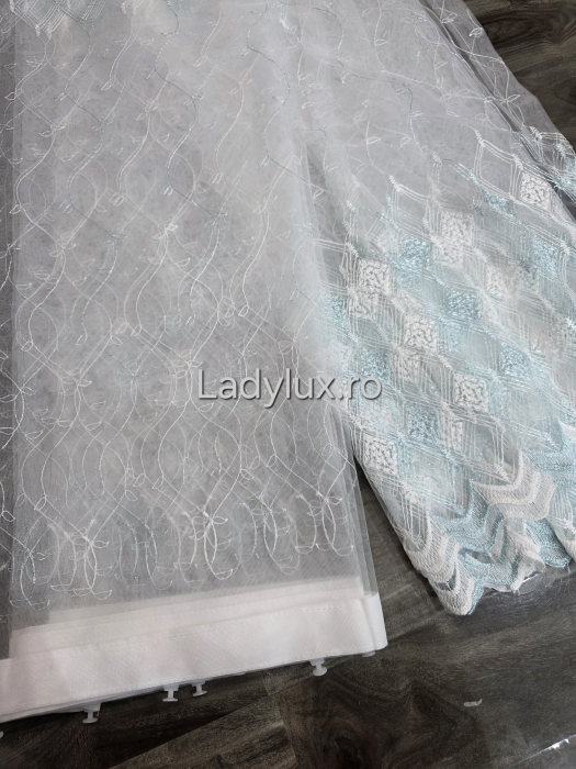 Perdea din tulle cu broderie Turcoaz, gata făcută cu tiv și rejansă C1448 [3]