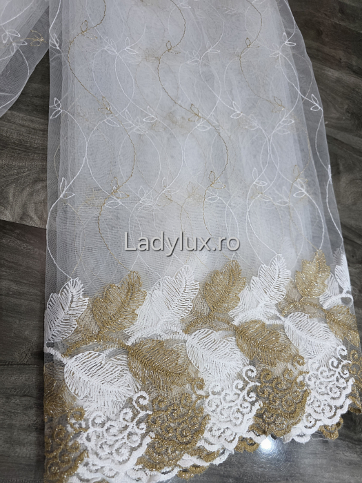 Perdea din tulle cu broderie Aurie, gata făcută cu tiv și rejansă C1449 [1]
