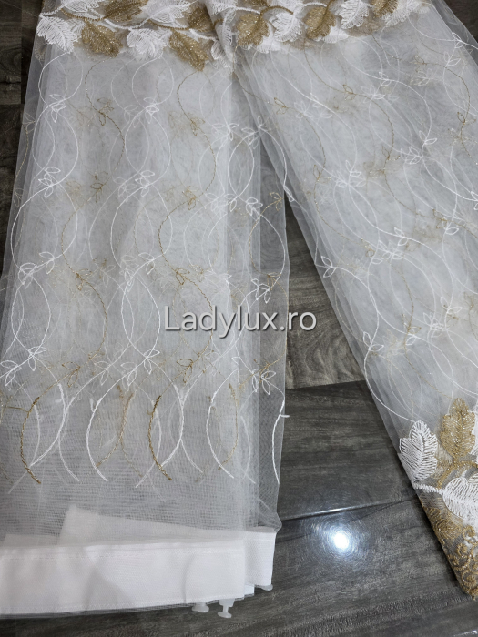 Perdea din tulle cu broderie Aurie, gata făcută cu tiv și rejansă C1449 [3]