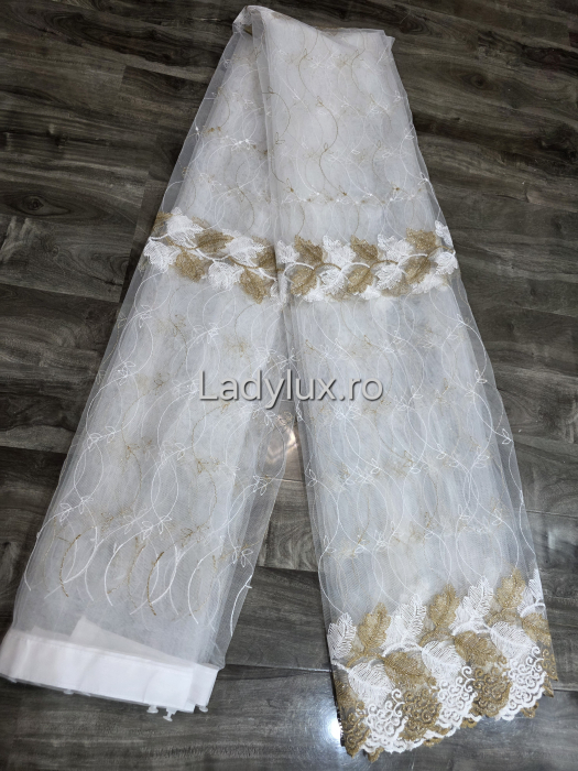 Perdea din tulle cu broderie Aurie, gata făcută cu tiv și rejansă C1449 [2]