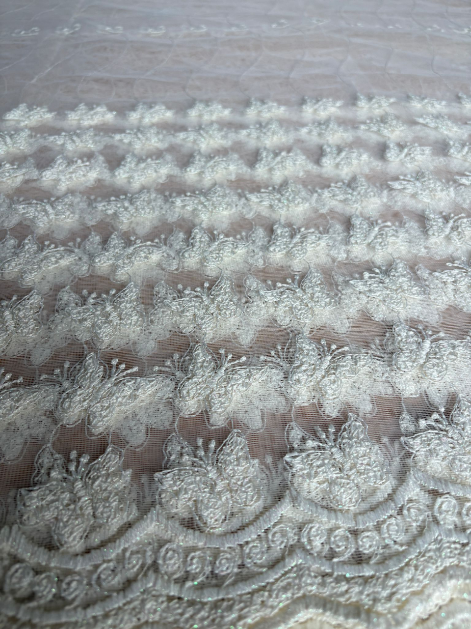 Perdea din tulle cu broderie Alba+Verde, Model Cerc Antic  4M x 2.5h [2]