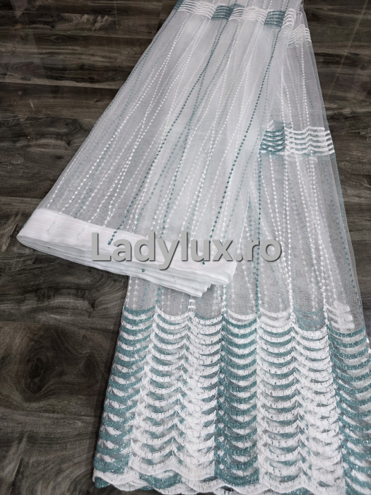 Perdea Tulle cu Broderie Alb+Turcoaz - Model Soly 4M x 2.5h Cu Tiv si Rejansa [2]