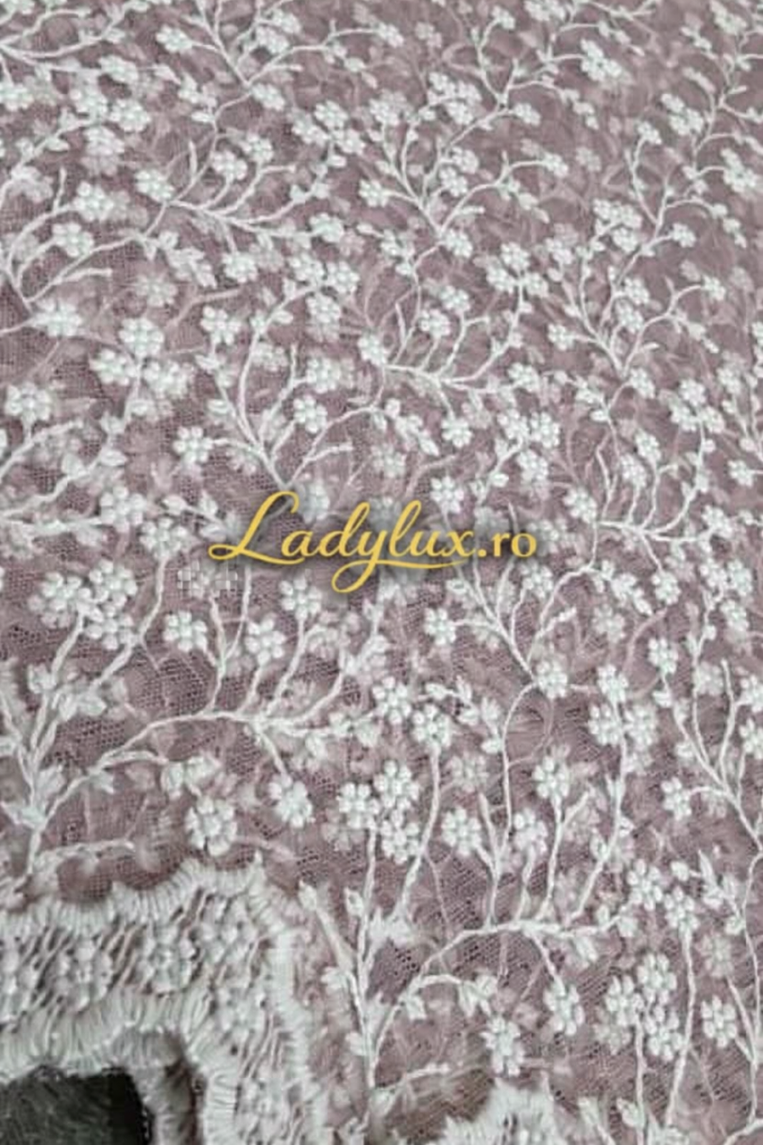 Perdea Tulle Umbre Roz cu Broderie Alba - Cu Tiv si Rejansa Model Floricele 4M x 2.5h [2]