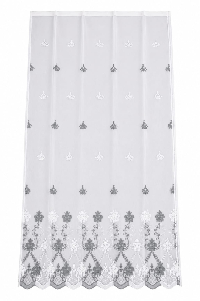 Perdea IN cu Broderie Alba+ GRI MODEL ARABESC - 4M x 2.6h Cu Tiv si Rejansa [2]